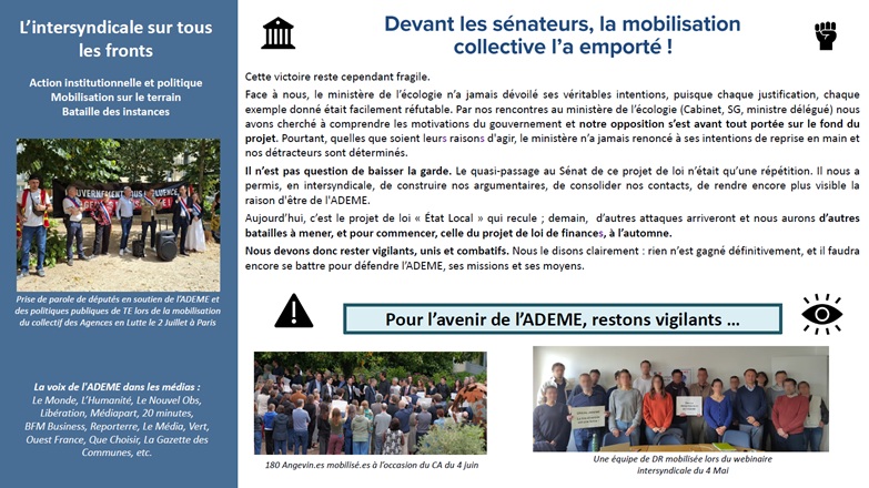 La mobilisation collective à l'ADEME a provoqué le recul du gouvernement sur le projet de loi détruisant l'ADEME.