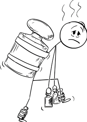 Illustration : agent portant une combinaison et des produits de traitement, visage inquiet
