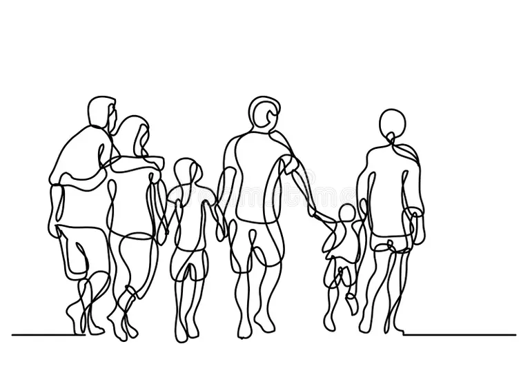 dessin-au-trait-continu-de-la-marche-heureuse-famille-étendu-131728557